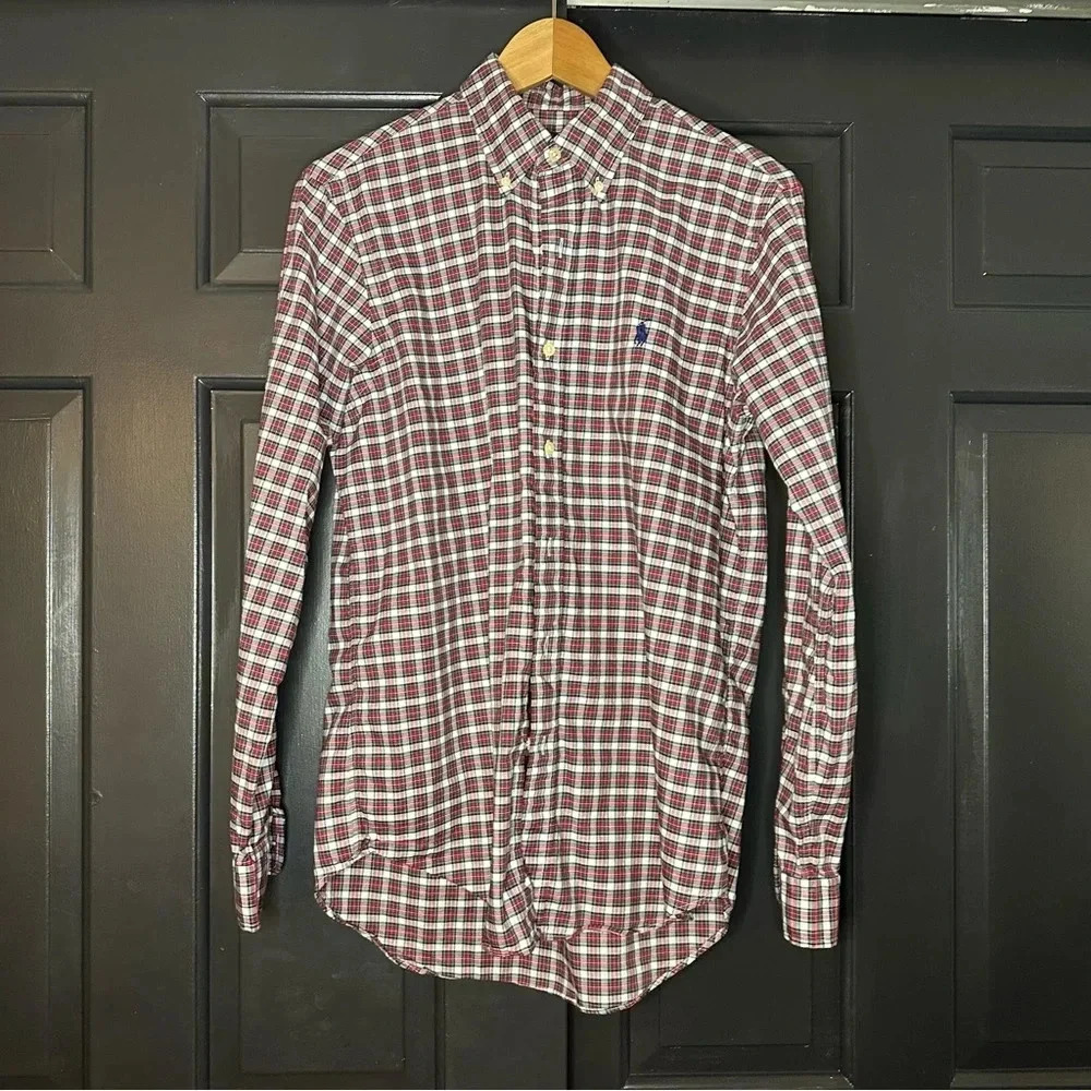 Polo Ralph Lauren Mens Shirt Button Down Red Plaid 100% Cotton size M(h8